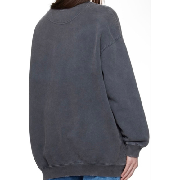 ANINE BING Tyler Varsity Oversized Sweatshirt in Washed Black, Cotton, Size XL - Picture 3 of 11